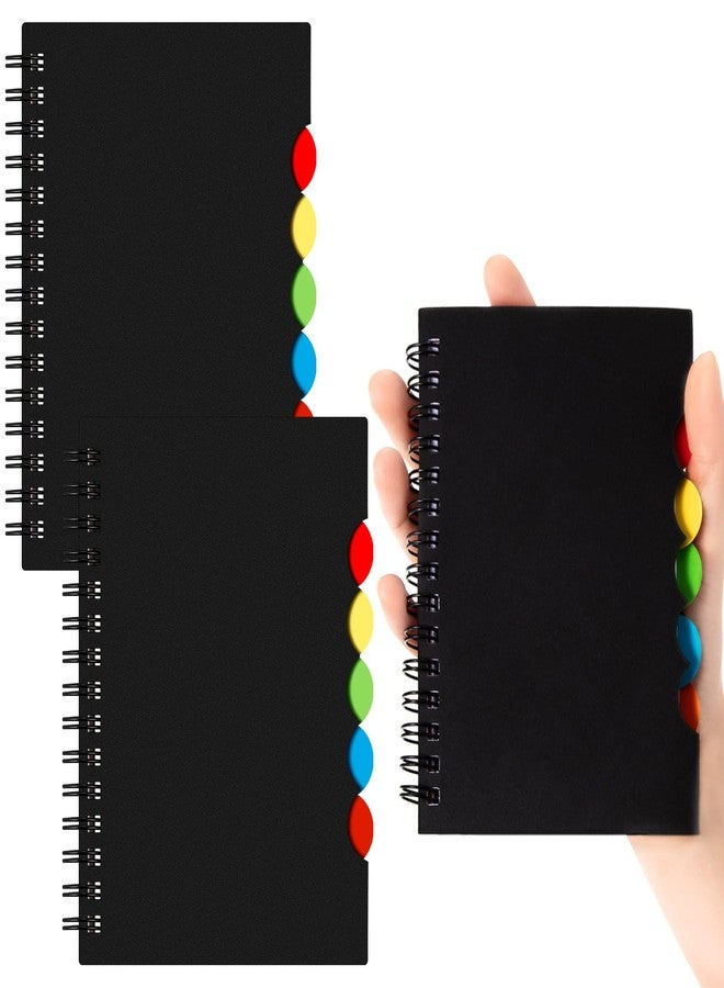 Spakon 3 Pack Mini Spiral Notebook Small Spiral Tabbed Notebook 5 Subject Divider Journal 5.5 x 3.5 Inches 140 Pages for Diary record Writing Home Office College Black PP Cover - Image 1